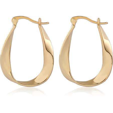 GOLD PLATED STERLING SILVER 925 HOOP EARRINGS TEARDROP TWIST DESIGN