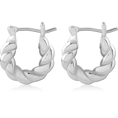 STERLING SILVER 925 BRAIDED ROPE HOOP EARRINGS POLISHED