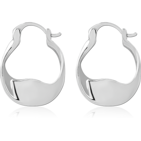 STERLING SILVER 925 HOOP EARRINGS WAVY OVAL POLISHED