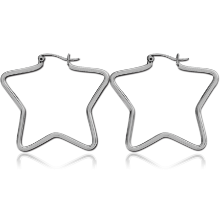 316L SURGICAL STEEL HOOP EARRINGS STAR OPEN OUTLINE WIRE SHAPE