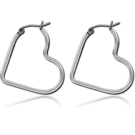 316L SURGICAL STEEL HOOP EARRINGS HEART OPEN OUTLINE WIRE SHAPE