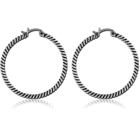 316L SURGICAL STEEL HOOP EARRINGS TWISTED ROPE TEXTURE ROUND POLISHED FINISH