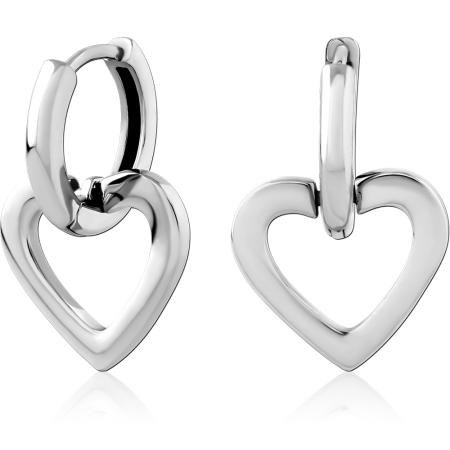 316L SURGICAL STEEL HOOP EARRINGS WITH OPEN HEART CHARM POLISHED FINISH