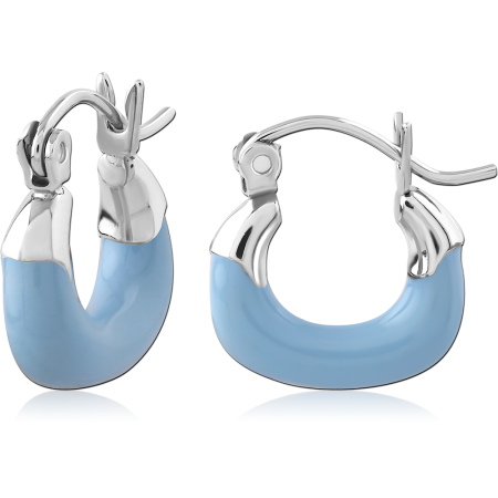 316L SURGICAL STEEL HOOP EARRINGS CURVED BAND WITH SKY BLUE SEGMENT ACCENT