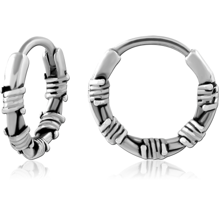 316L SURGICAL STEEL HOOP EARRINGS BARBED WIRE WRAPPED RING DESIGN DETAILING