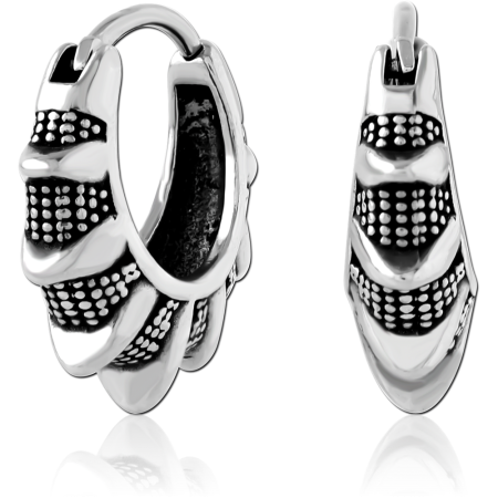 316L SURGICAL STEEL HOOP EARRINGS LAYERED SCALES WITH DOTTED TEXTURE ACCENTS