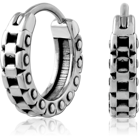 316L SURGICAL STEEL HOOP EARRINGS GEAR CHAIN EDGE PATTERN WITH INDUSTRIAL STYLE