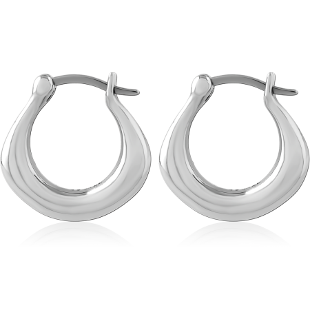316L SURGICAL STEEL HOOP EARRINGS PUFFED TEARDROP SILHOUETTE SMOOTH POLISHED FINISH
