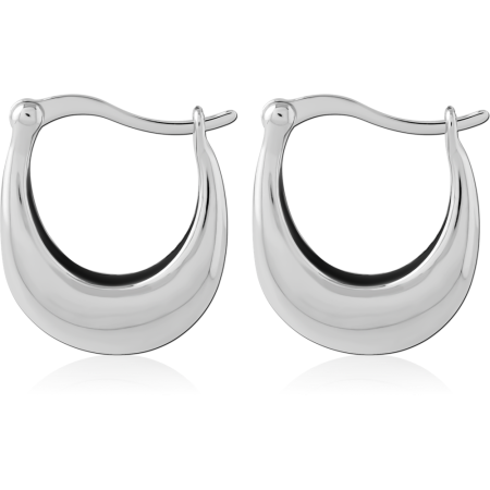 316L SURGICAL STEEL HOOP EARRINGS TAPERED CRESCENT DROP CONTOURED POLISHED DESIGN