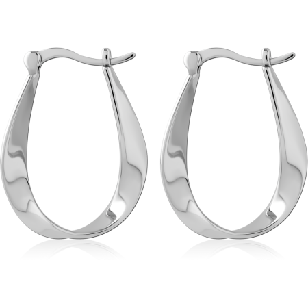 316L SURGICAL STEEL HOOP EARRINGS ELONGATED TEARDROP OPEN SHAPE POLISHED FINISH