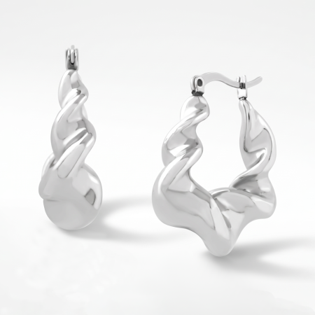 SURGICAL STEEL HOOP EARRINGS WAVY SCULPTURAL TWIST PUFF BOLD DESIGN