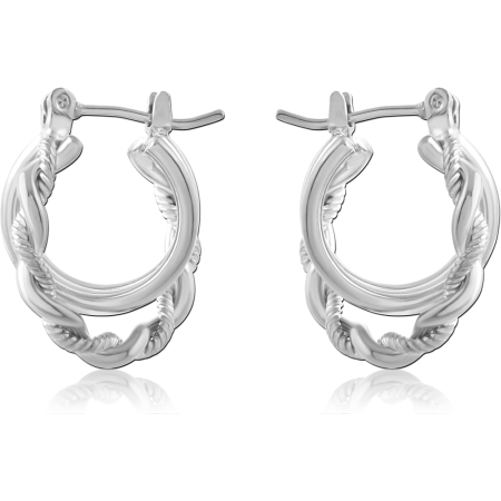 316L SURGICAL STEEL HOOP EARRINGS BRAIDED ROPE TEXTURED ROUND DETAILED DESIGN