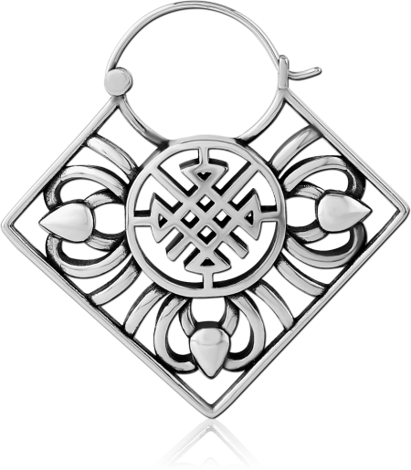 316L SURGICAL STEEL HOOP EARRING FILIGREE DIAMOND FRAME WITH CENTRAL KNOT MEDALLION