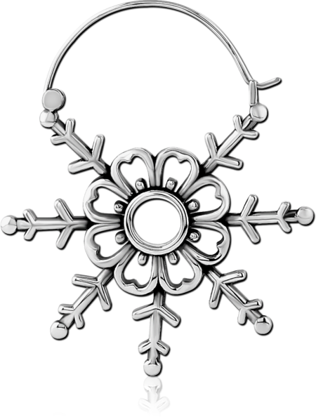 316L SURGICAL STEEL HOOP EARRING SNOWFLAKE STAR WITH OPENWORK FLOWER CENTER