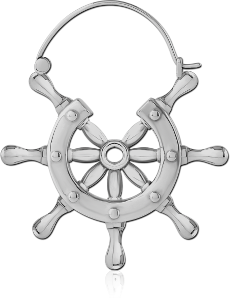 316L SURGICAL STEEL HOOP EARRING NAUTICAL SHIP WHEEL WITH TEARDROP DETAIL