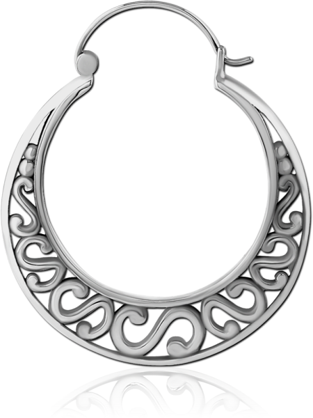 316L SURGICAL STEEL HOOP EARRING WAVE SCROLL CUTOUT DESIGN POLISHED FINISH