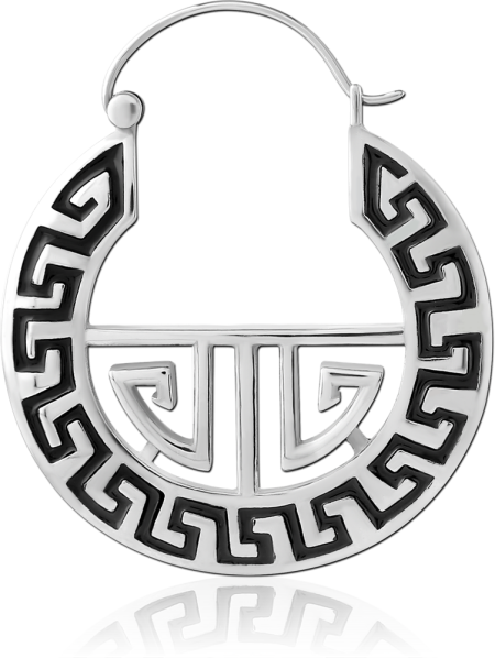 316L SURGICAL STEEL HOOP EARRING GREEK KEY CUTOUT WITH CENTER BAR