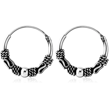 STERLING SILVER 925 HOOP EARRINGS BALI ROPE DETAILING WITH BEAD ACCENTS