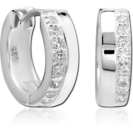 STERLING SILVER 925 HUGGIE HOOP EARRINGS CHANNEL SET CLEAR STONES POLISHED