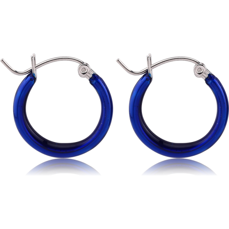 316L SURGICAL STEEL HOOP EARRINGS ROUND BLUE TUBE WIRE CLOSURE PAIR