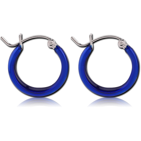 316L SURGICAL STEEL HOOP EARRINGS BLUE TUBULAR RINGS WIRE CLOSURE PAIR