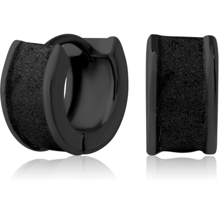 BLACK PVD COATED SURGICAL STEEL HUGGIE EARRINGS PAIR TEXTURED CENTER BAND