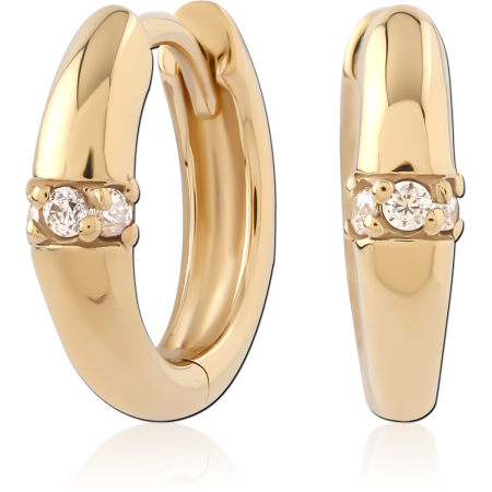 GOLD PLATED 14K STERLING SILVER 925 HUGGIES PAIR SINGLE ROUND GEM