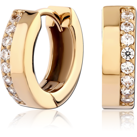 316L GOLD PVD 18K COATED SURGICAL STEEL HUGGIE EARRINGS CHANNEL-SET CLEAR GEM ROW DESIGN