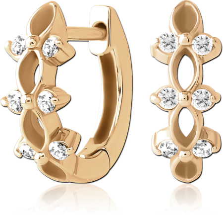 GOLD PVD 18K COATED SURGICAL STEEL HUGGIE EARRINGS MARQUISE LEAF WITH GEMS