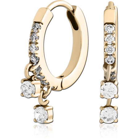 GOLD PVD 18K COATED SURGICAL STEEL JEWELED HUGGIES PAIR
