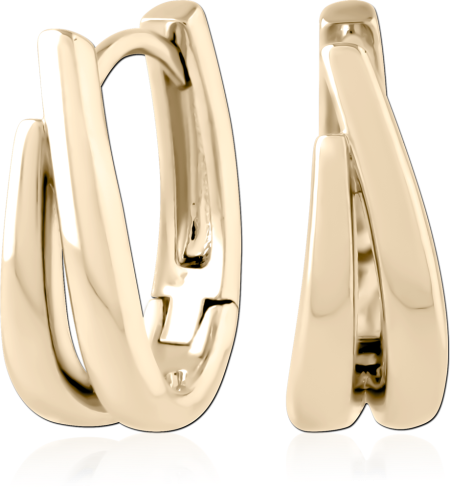 GOLD PVD 18K COATED SURGICAL STEEL HUGGIE EARRINGS DOUBLE BAND CROSSOVER