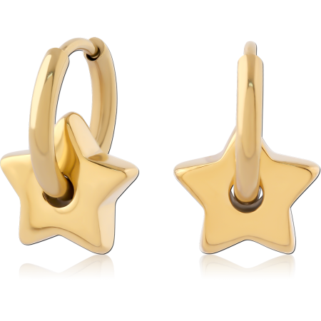 GOLD PVD 18K COATED SURGICAL STEEL HUGGIE EARRINGS WITH STAR CHARM