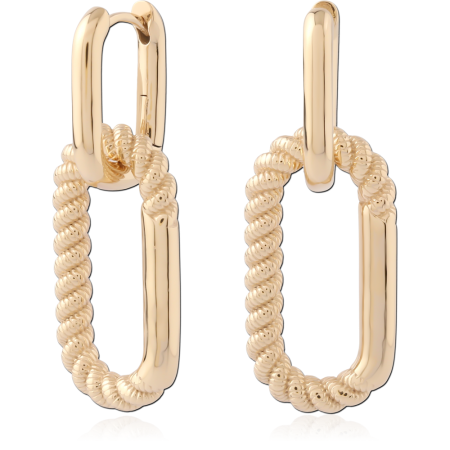 316L GOLD PVD 18K COATED SURGICAL STEEL HUGGIES RECTANGULAR DROP WITH ROPE CHARM PAIR