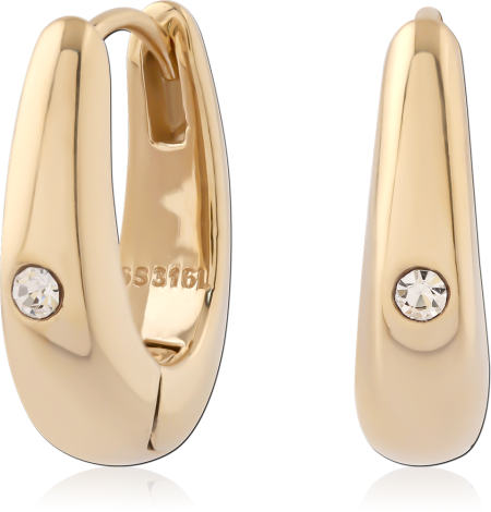 316L GOLD PVD 18K COATED SURGICAL STEEL HUGGIES TAPERED HOOP SINGLE CRYSTAL PAIR