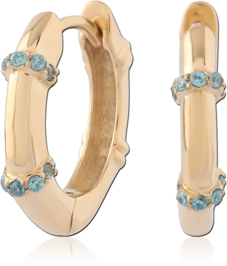 316L GOLD PVD 18K COATED SURGICAL STEEL HUGGIES BAMBOO ACCENTS BLUE CRYSTAL CLUSTER PAIR