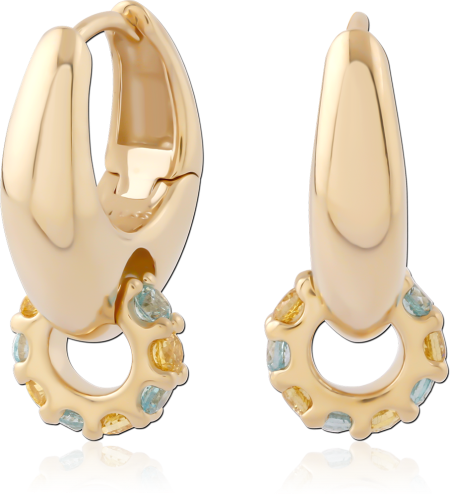GOLD PVD 18K COATED SURGICAL STEEL HUGGIES PAIR WITH GEM CIRCLE CHARM