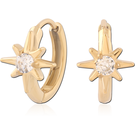 316L GOLD PVD 18K COATED SURGICAL STEEL HUGGIES STARBURST CLEAR CENTER GEM