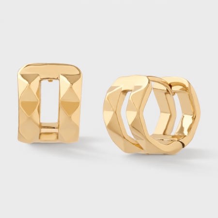 18K GOLD PVD COATED 316L SURGICAL STEEL HUGGIES PAIR FACETED RECTANGLE