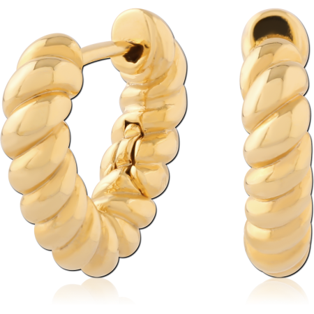 GOLD PVD 18K COATED SURGICAL STEEL HUGGIE EARRINGS ROPE TWIST