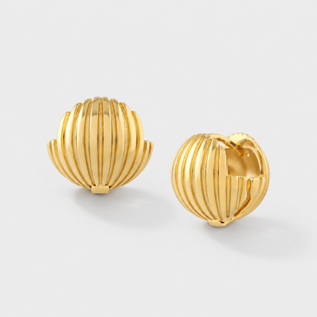 GOLD PVD 18K COATED SURGICAL STEEL HUGGIE EARRINGS RIBBED DOME