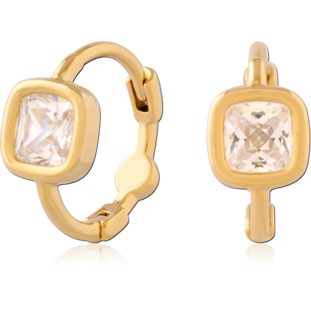 GOLD PVD 18K COATED SURGICAL STEEL HINGED JEWELED HUGGIE EARRINGS PAIR