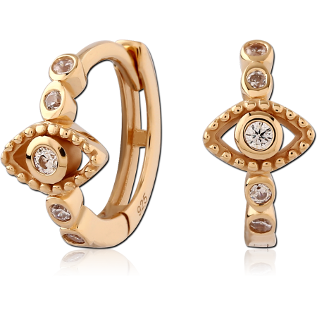 GOLD PLATED 18K STERLING SILVER 925 HUGGIES EVIL EYE WITH CLEAR GEMS