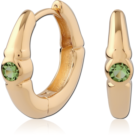 GOLD PLATED 18K STERLING SILVER 925 HUGGIES TAPERED HOOP SINGLE GREEN GEM