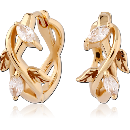 GOLD PLATED 18K STERLING SILVER 925 HUGGIES VINE HOOP MARQUISE CLEAR GEMS