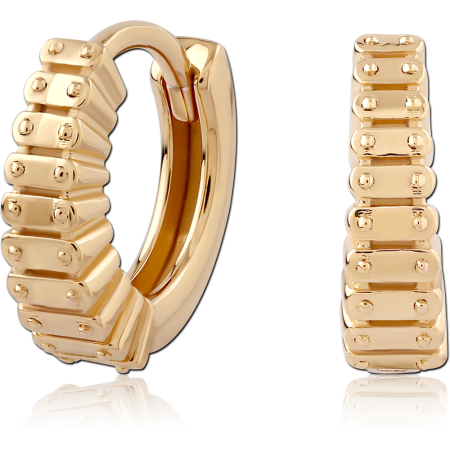 GOLD PLATED 18K STERLING SILVER 925 HUGGIES TEXTURED RIDGE BAR DETAIL HOOP