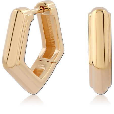 GOLD PLATED 18K STERLING SILVER 925 HUGGIES GEOMETRIC RECTANGLE SHAPE
