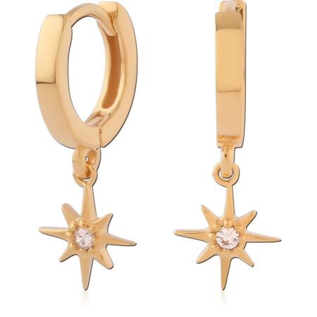 GOLD PLATED 18K STERLING SILVER 925 HUGGIES CLEAR GEM WITH STARBURST CHARM
