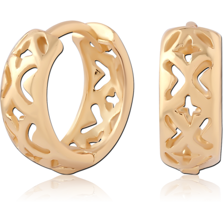 GOLD PLATED 18K STERLING SILVER 925 HUGGIES CUTOUT X PATTERN PAIR