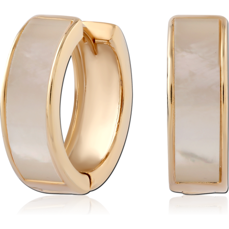 GOLD PLATED 18K STERLING SILVER 925 HUGGIES HOOP MOTHER OF PEARL RECTANGULAR INLAY