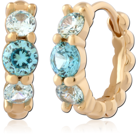 GOLD PLATED 18K STERLING SILVER 925 HUGGIES HOOP WITH MIXED BLUE ROUND GEMS